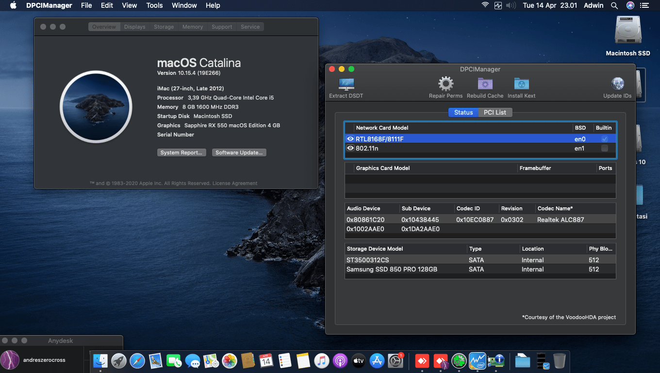 Success Hackintosh macOS Catalina 10.15.4 Build 19E266 in Asus H61M-C + Intel Core i5 3570 + Sapphire RX 550 (0x699F)